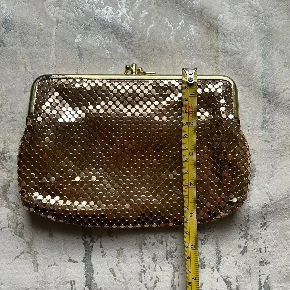 Vintage Chain Mail Gold Metal Metallic Clutch